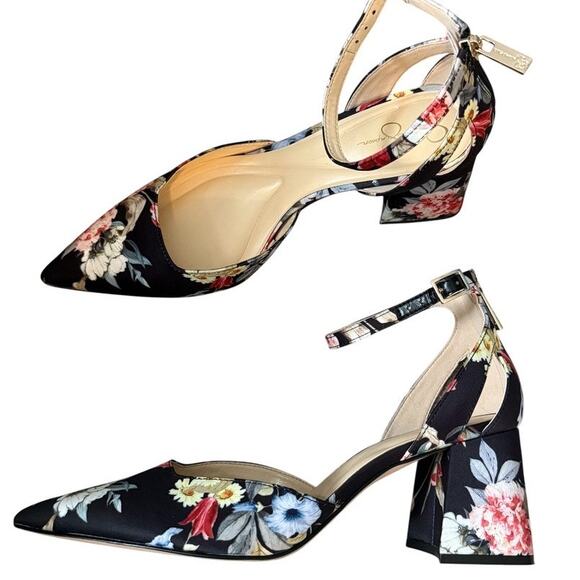 Jessica Simpson Sylar 9.5 floral pointed toe ankle strap block heels 2898 - Picture 1 of 9